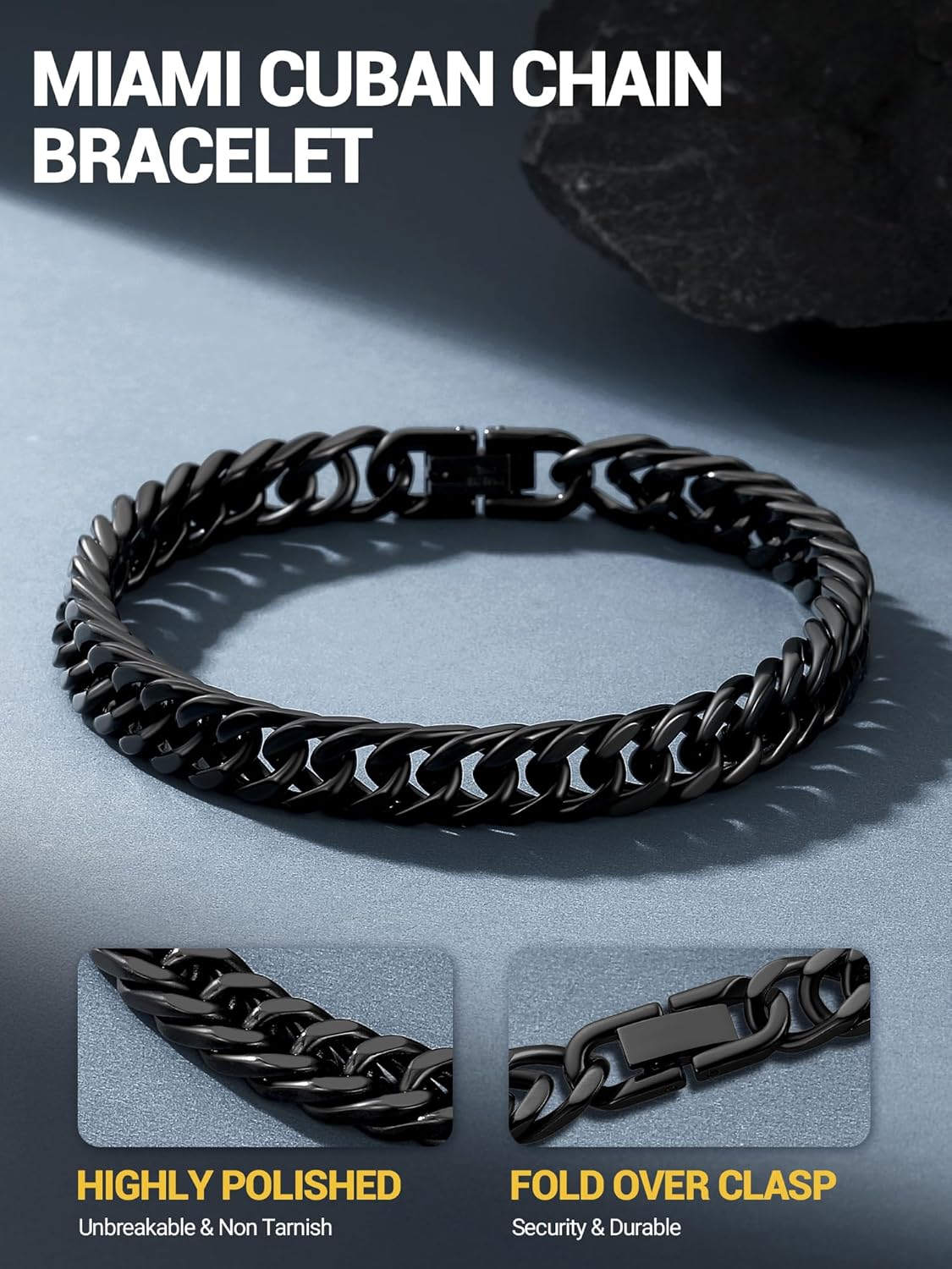 PROSTEEL Stainless Steel Franco Chain Bracelet, Trendy Chunky Bracelets for Men Women, Black/18K Gold Plated, W: 8mm/12mm/17mm, L: 7.5"/8.3"/9", Come Box - Image 4