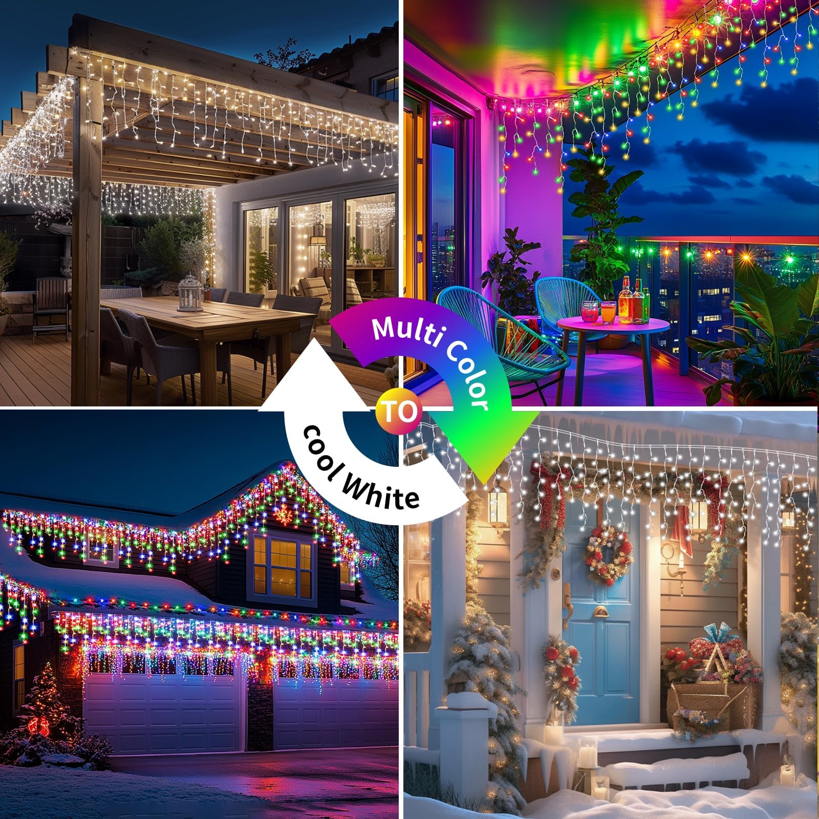 2500mAh Solar Eisregen Lichterkette Außen, 25+5M 800LED 3 In 1 Wasserdicht LED Eisregen Lichterkette, Mit 8 Modi & Timer und Speicher Weihnachtsbeleuchtung Außen Weiß+Bunt