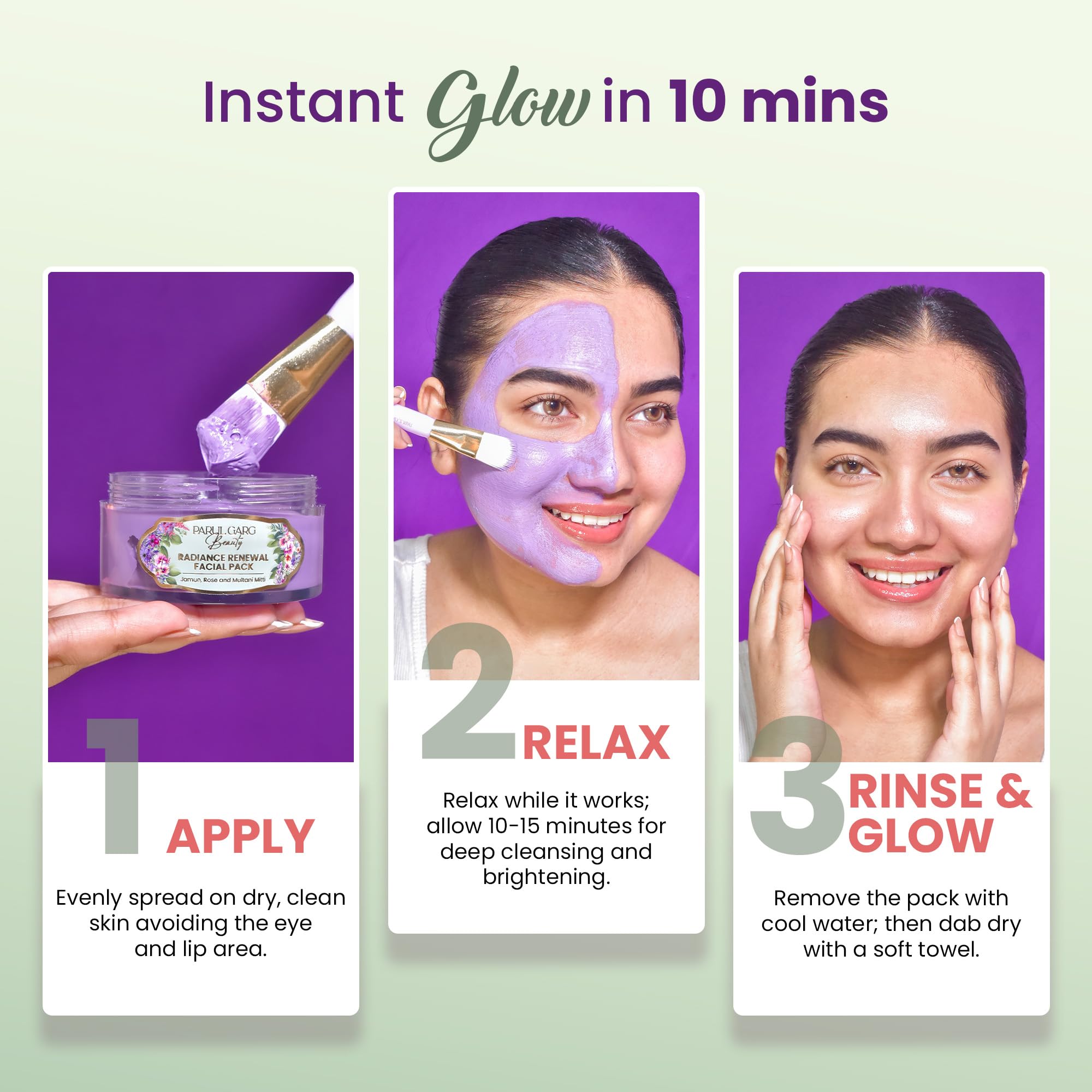 Parul Garg Beauty Face Pack for Glowing Skin & De-Tan | Clay Mask with Jamun, Multani Mitti & Niacinamide for Instant Brightening & Deep Cleansing | New-Age Ubtan Face Pack for All Skin Types | Men & Women | Brush Included – 50g 2