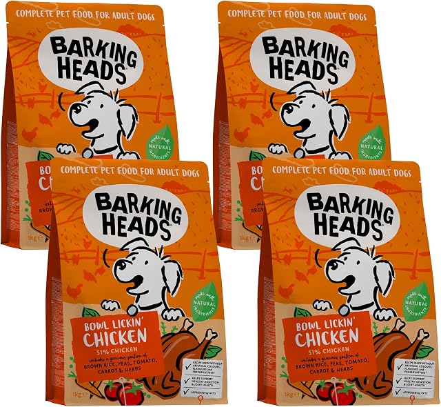 Barking Heads Complete Dry Dog Food 1kg x 4 - Adult All Hounder Bowl Lickin' Goodness Chicken - Natural Everyday Immunity & Vitality - Vet Approved