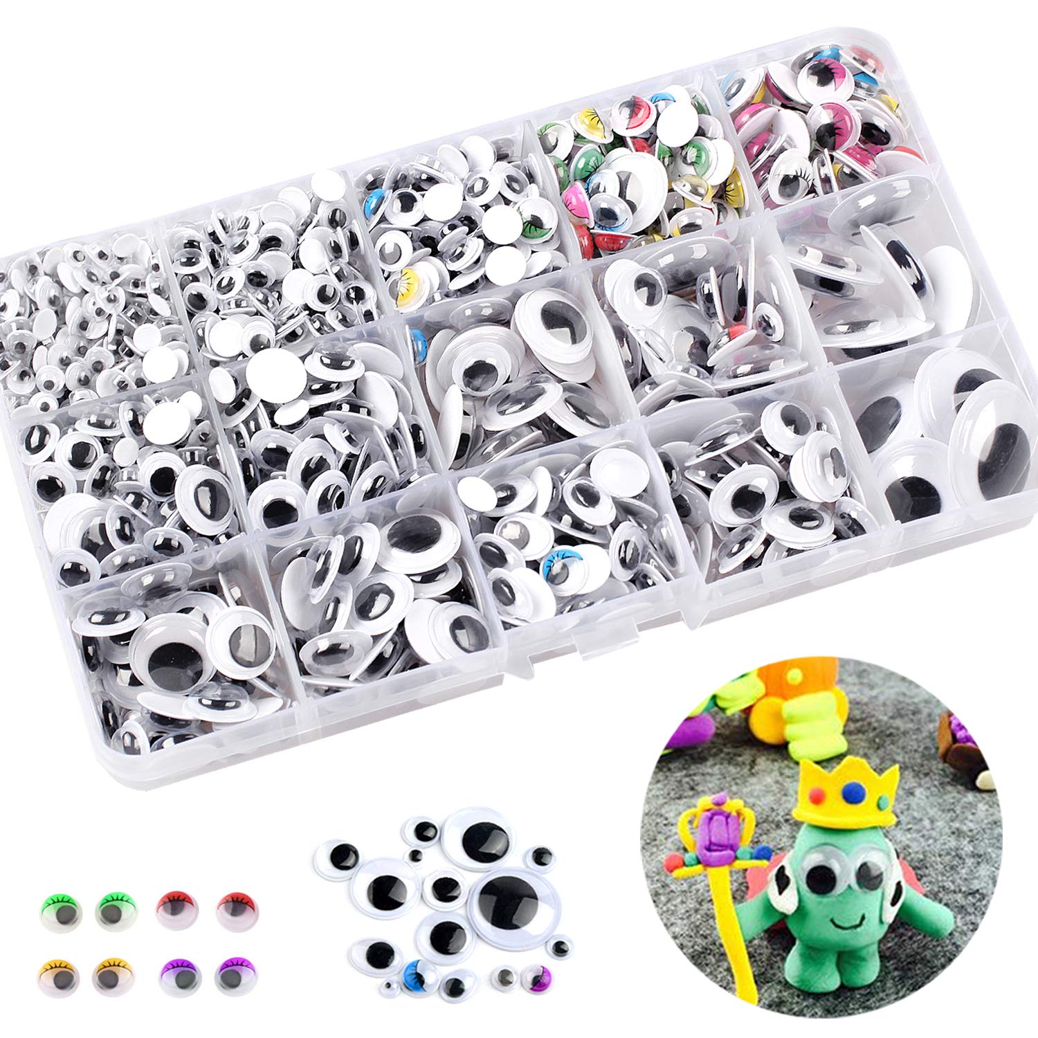 Hoiny White/Colour - 1200 Googly Eyes Self-Adhesive, 1200Pcs Big And Small Wiggle Eyes 5Mm-25Mm, Plastic Craft Eyes, Eyes Stickers For Diy Scrapbooking Crafting