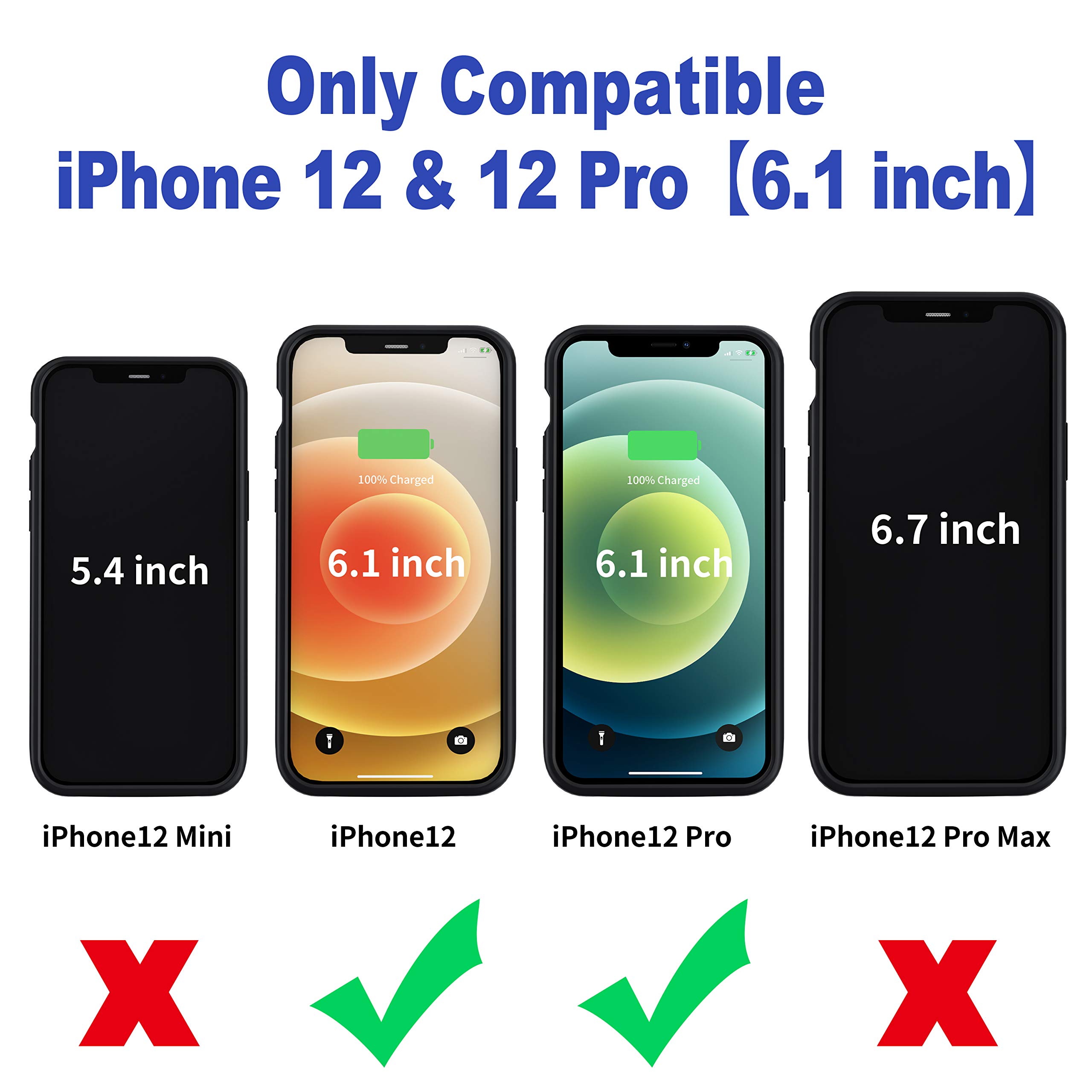 Funda de batería para iPhone 12/12Pro, Funda de carga portátil de respaldo de 7000mAh, cargador de batería de extensión recargable para iPhone 12/12 Pro Negro