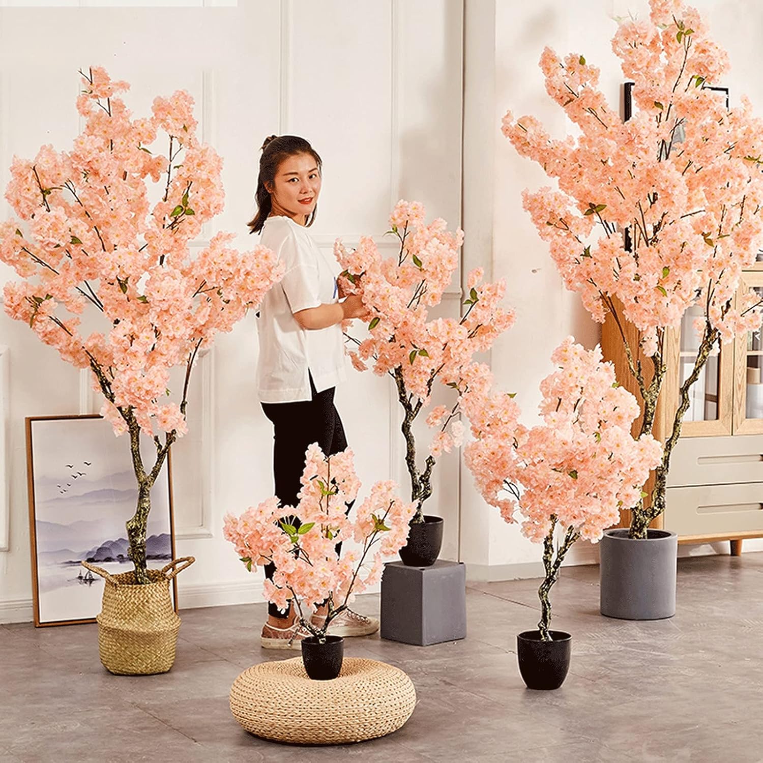 人工盆栽 人工桜 樹木 植物 27インチ フェイク桜 枝葉 トピアリー