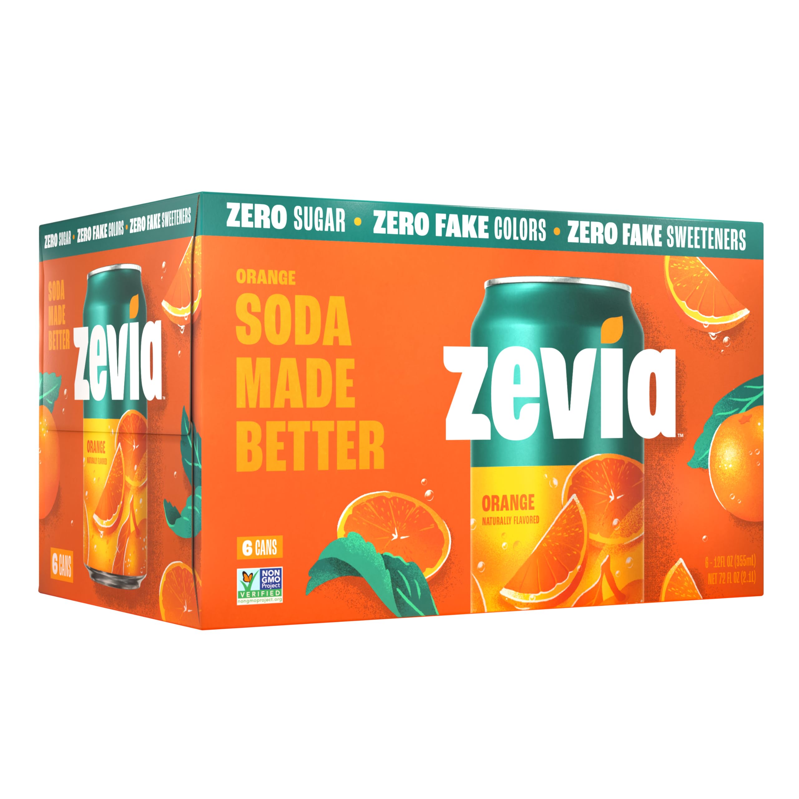 Zevia Zero Calorie Soda, Orange, 12 Ounce Cans (Pack of 6