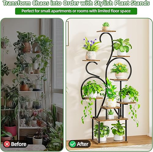 Miniatura 8 de POZILAN Soporte para plantas de interior con luces de cultivo, estante de esquina de 55 pulgadas de alto, estante de luz de cultivo de 9 niveles,