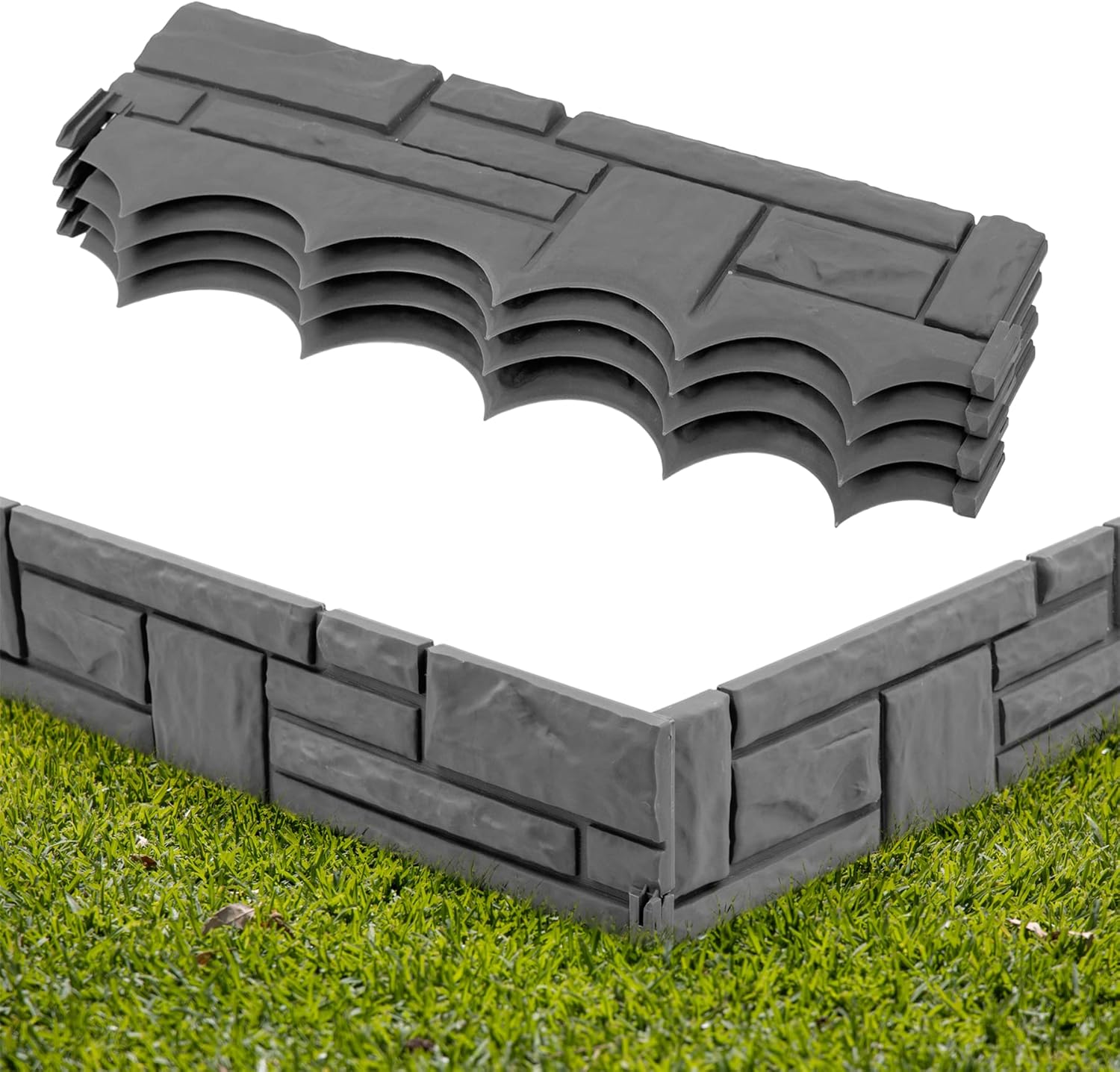 KCT 1 Pack Grey Brick Wall Garden Border Edging 4 Pieces Total