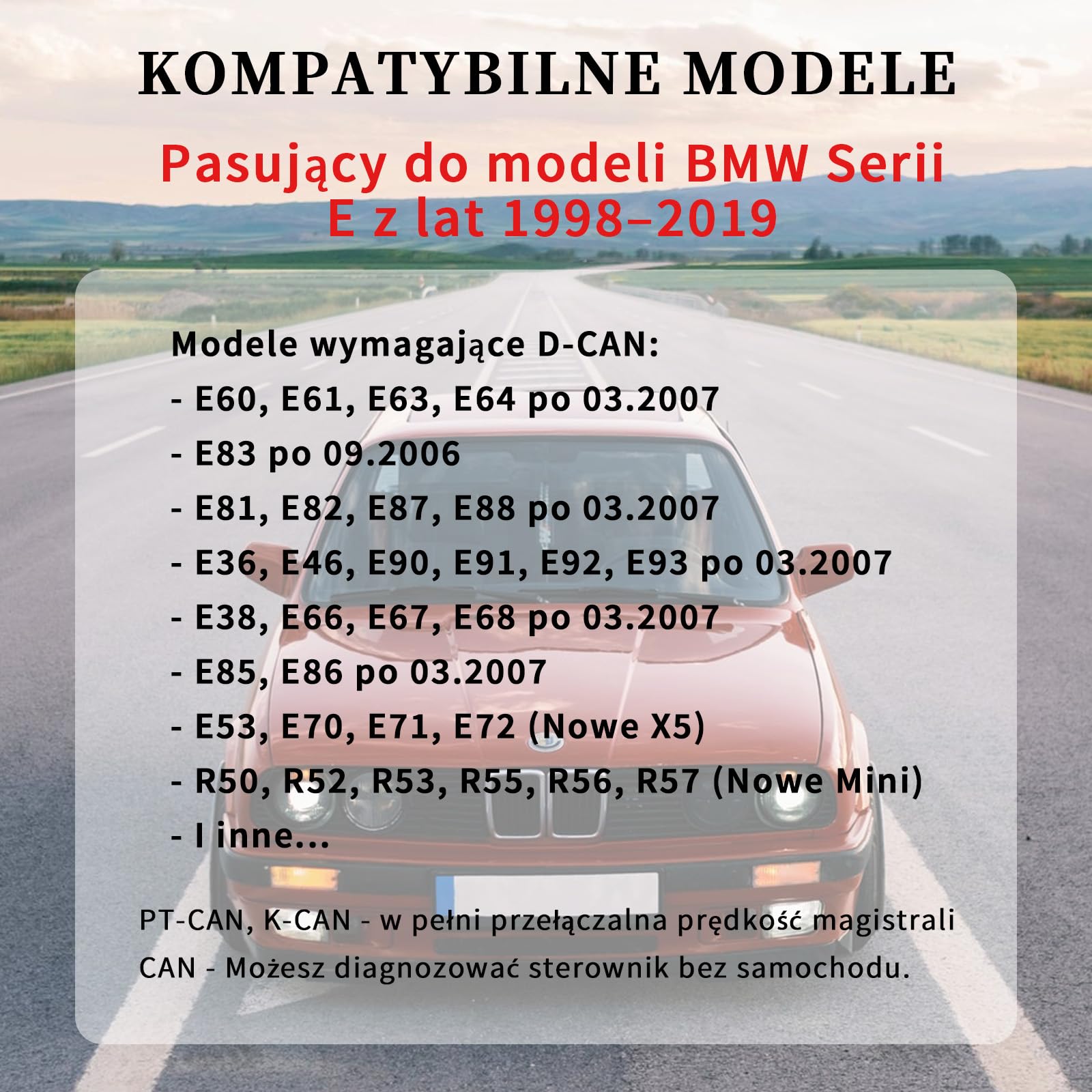 Kabel K DCAN OBD2 do USB do czytnika kodów BMW,Kabel K CAN z przełącznikiem Chip FTDI FT232RL,Kabel K Dcan do modeli BMW serii E 1998-2018 Pełne narzędzie diagnostyczne,Kompatybilny z systemem Windows