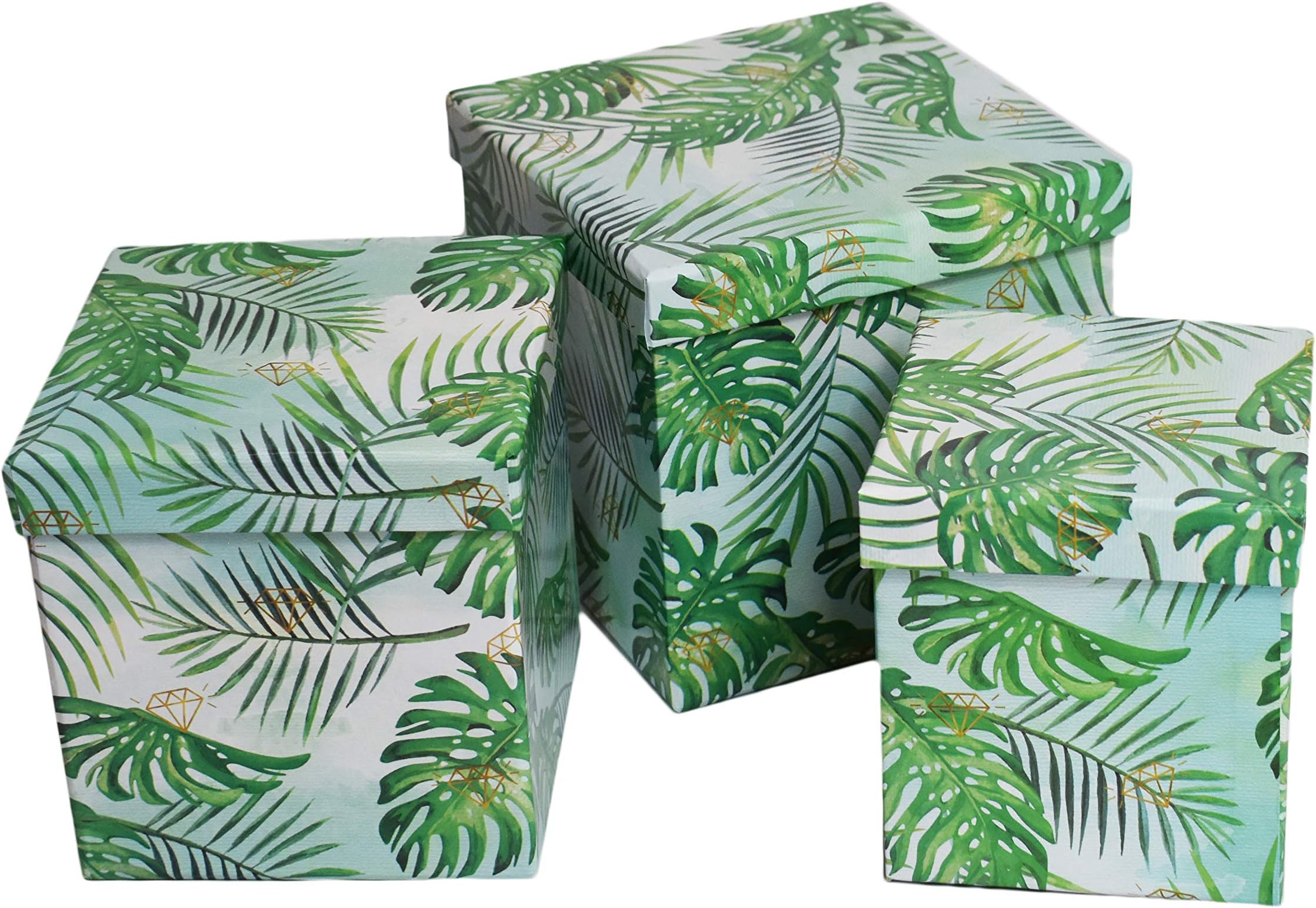 ALEFElegant Decorative Themed Nesting Gift Boxes -3 Boxes- Nesting Boxes Beautifully Themed and Decorated! (Sq Leaf Pattern)