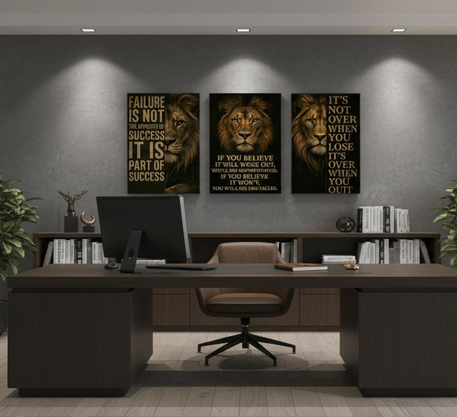 3Pcs Inspirational Lion Office Canvas Wall Art Inspiring Motivational Quotes Animal Painting Picture Wall Decor Poster Print Artwork for Bedroom Man Cave Study Home Decoration
