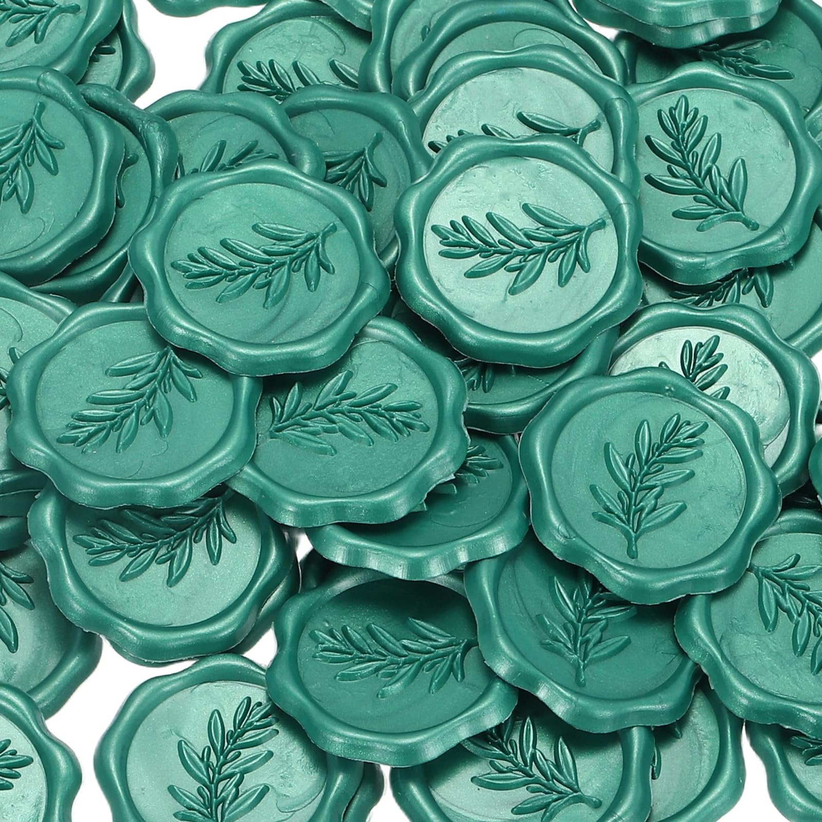 PATIKIL Wax Stamp Stickers, 100Pcs Wax Seal Stickers 3D Embossed Self-Adhesive Envelope Seals Foliage Pattern for Wedding Invitations Gift Wrapping Party DIY Craft, Teal Green