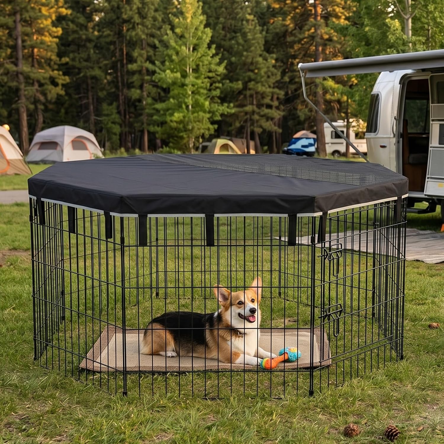Dog Playpen Bottom Pad for Pets Waterproof Heavy Duty Dog Pen Cover, Fits 24" 8 Panels Octagon Metal Exercise Pen for Indoor Outdoor, Black