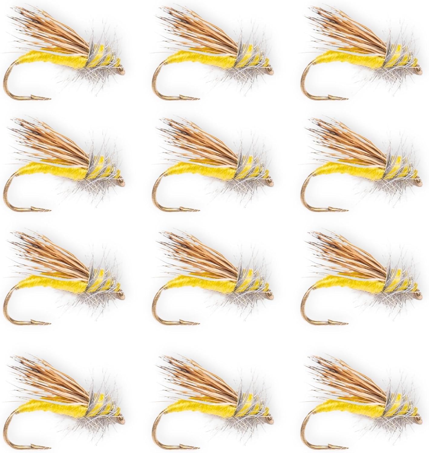 Yellow Sally 12 Pack - Premium Hand Tied Dry Flies for Fly Fishing - High Floating Yellow Sally Trout Dry Fly Set - Proven Summer Hatch Pattern for Rivers and Streams