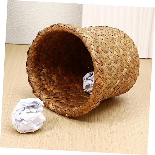Miniatura 5 de Zerodeko Cesta de basura tejida de mimbre para decoración de oficina, contenedor de basura rústico, cesta de flores para baño, cocina, hogar,