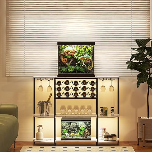 Saudism Home Mini bar mesa de vino, gabinete de licor de 47 pulgadas con soporte para copa de vino, mesa de cocina con almacenamiento, mesa de café