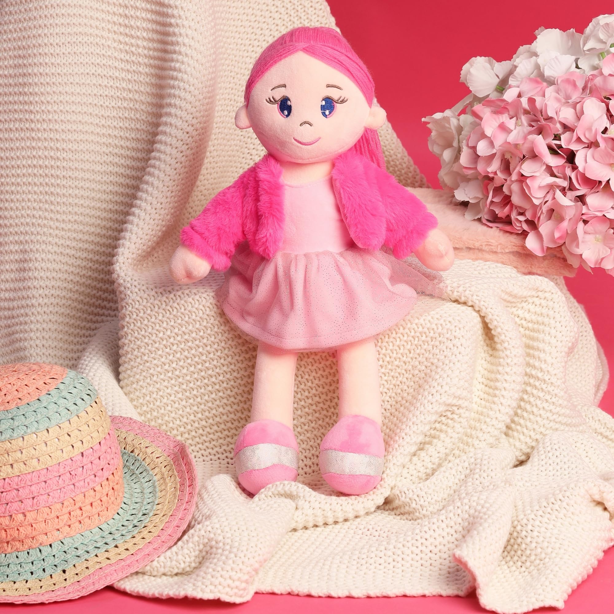 Mirada Cute Huggable Gudiya Elena Pink Girl Rag Doll Soft Toy for Baby Girls/Kids | Washable & Super Soft Fabric Body|Stuffed Plush | Ideal Gift for Rakhi/Raksha Bandhan/Birthday- 38cm-image-46