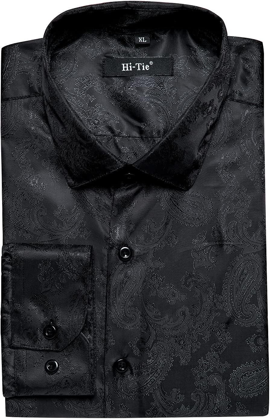 Hi-Tie Men's Wrinkle Free Inner Contrast Jacquard Long Sleeve Button Down Shirt - Image 7