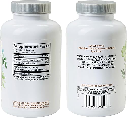 Miniatura 2 de Quantum Health Super Quercetin+ 750 mg Potente suplemento de apoyo inmunológico + zinc 11 mg y vitamina C 200 mg de inmunidad estacional para