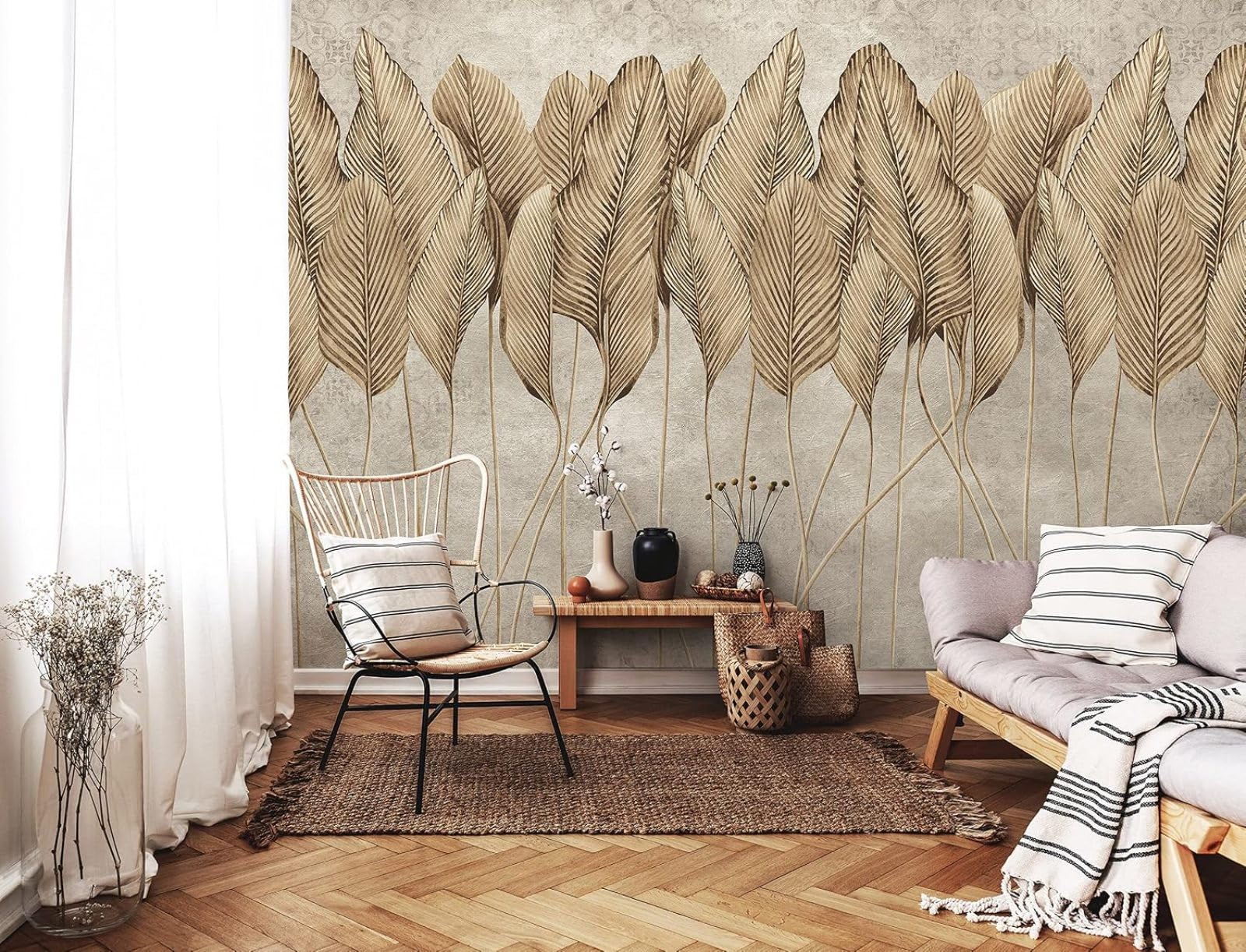 Kfjhgbdshhj 3D Mural Photo Mural-Wallpaper Beige Feathers Concrete Look Including Paste Living Room Bedroom Modern Motif,250Cmx175cm Poster - Wall Sticker - Frameless Picture