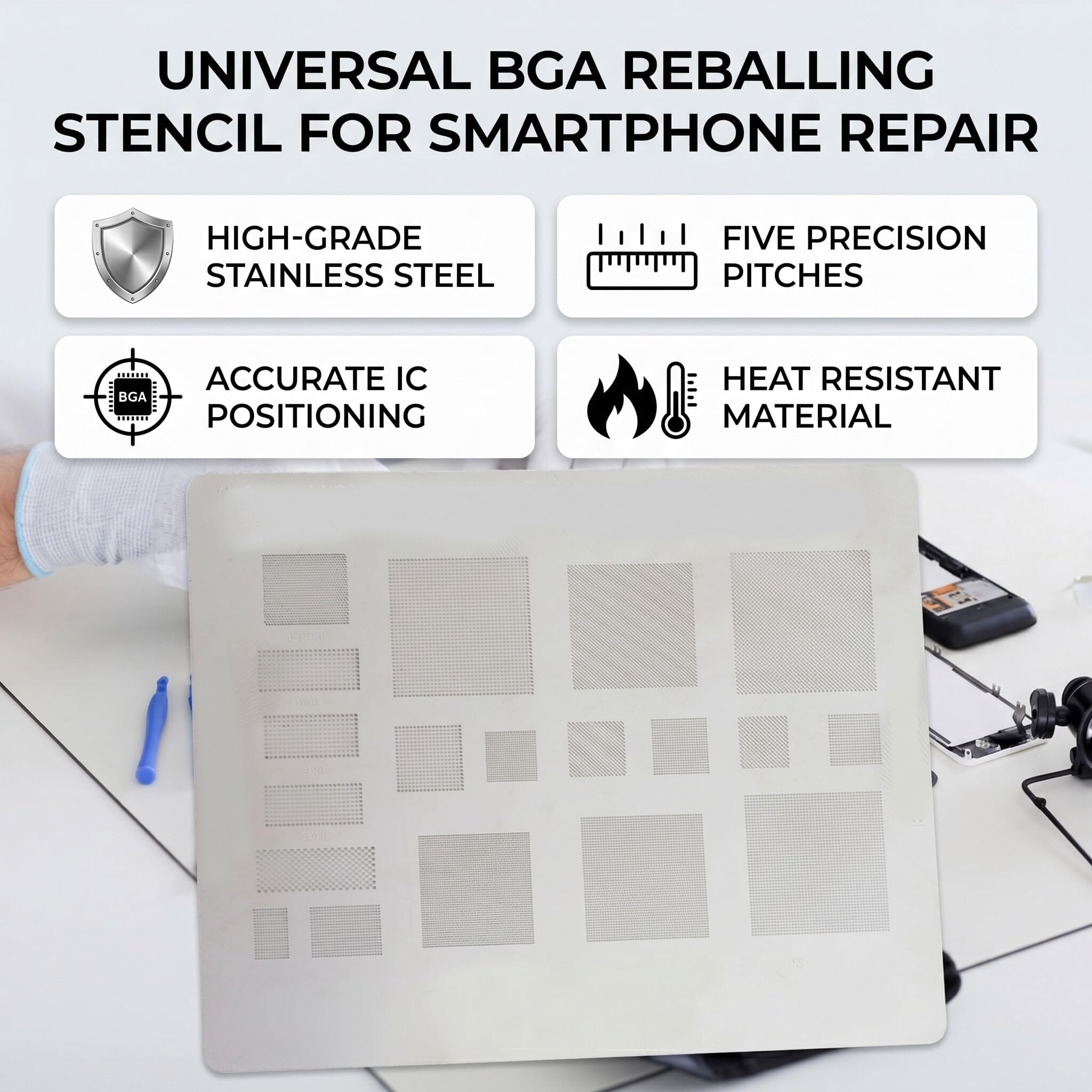 130 Plantillas BGA De Acero Inoxidable Para Reballing, 6 Tamaños, Para Portátiles Y Tarjetas Gráficas