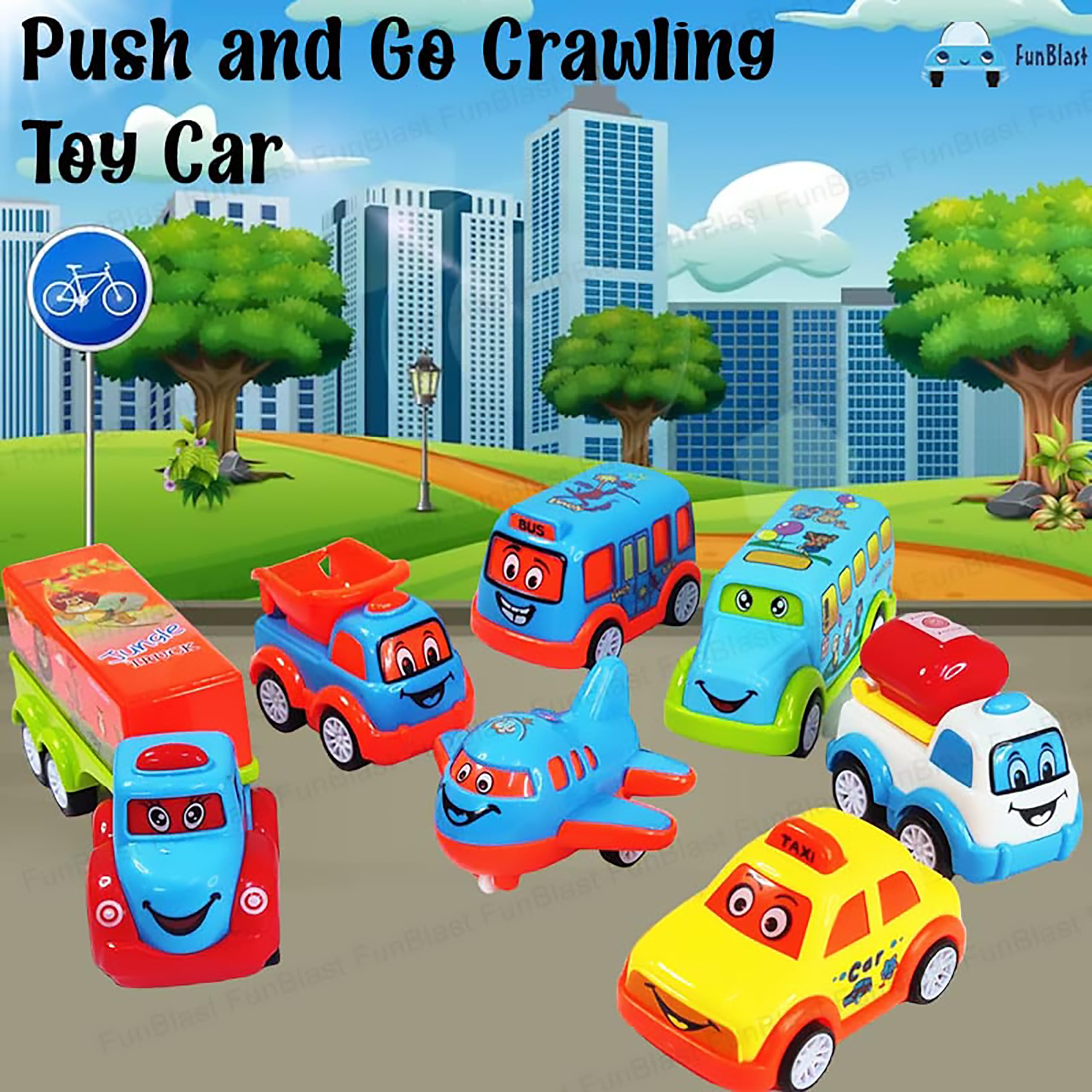 FunBlast Kids Pull Back Vehicles, Push and Go Crawling Toy Car for Kids & Children (Set of 7 Pcs) - Made in India - Multicolor - Image 8 thumbnail
