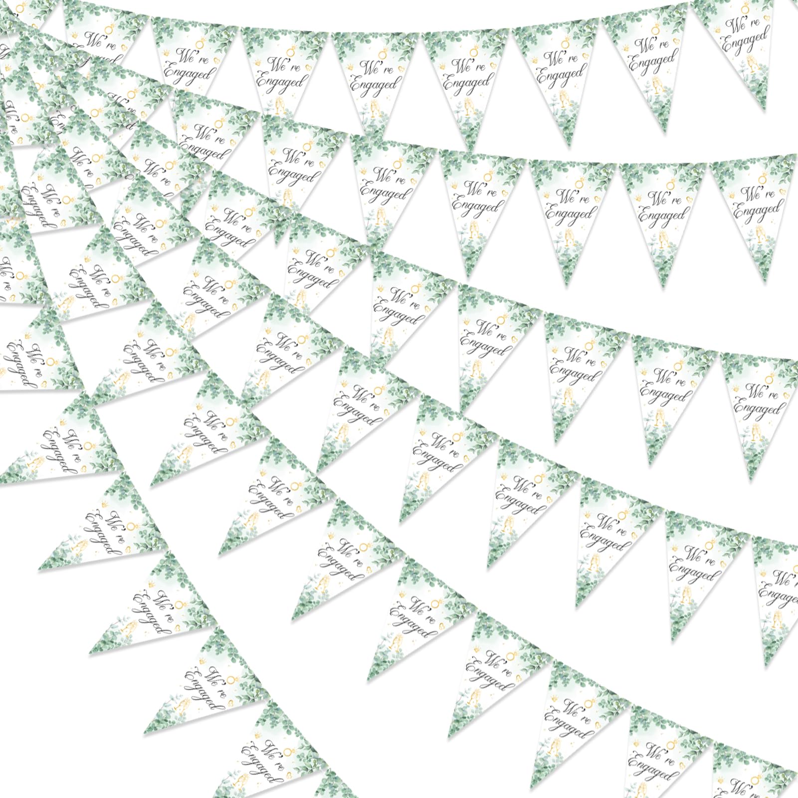 Sursurprise Engagement Banner Party Decorations Sage Green, We’re Engaged Triangle Flags Banner for Wedding Bride to Be