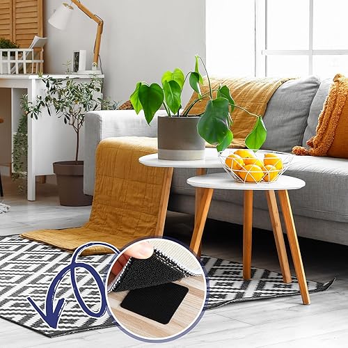 Miniatura 7 de 24 pares de agarres antideslizantes para alfombras antideslizantes que mantienen las esquinas planas, cinta extraíble de gancho y bucle, alfombras