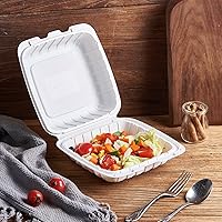 Vista 5 de 8x8" 50 paquetes de contenedores de alimentos con bisagras desechables de plástico de 1 compartimento de alta resistencia, caja de almuerzo