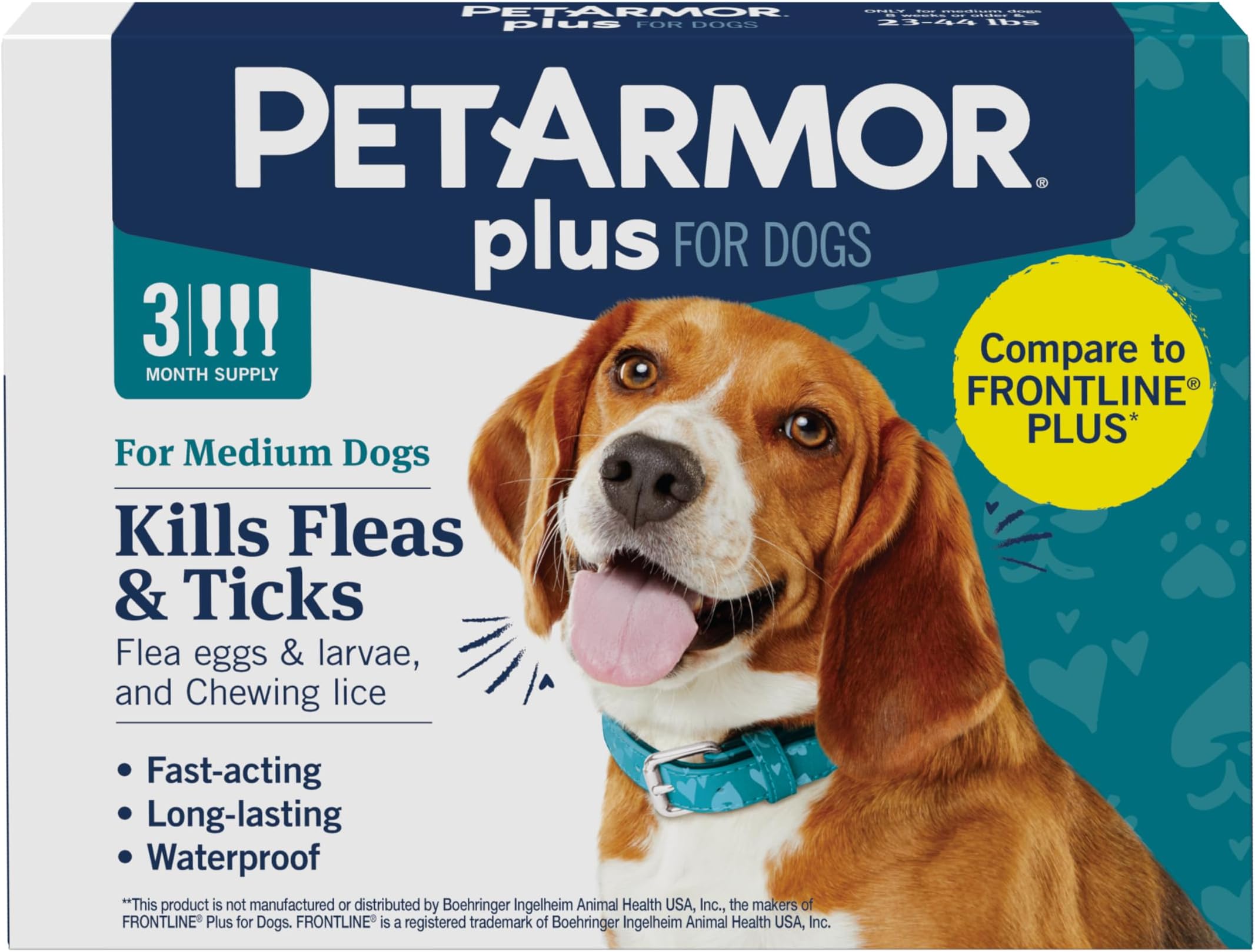 Plus Flea and Tick Prevention for Dogs, Medium Dog Flea and Tick Treatment, 3 Doses, Waterproof Topical, Fast Acting (23-44 lbs)