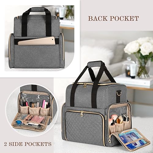 Miniatura 4 de LUXJA Bolsa de maquillaje de viaje grande con 3 estuches extraíbles, bolsa de cosméticos con divisores desmontables (patente pendiente), gris