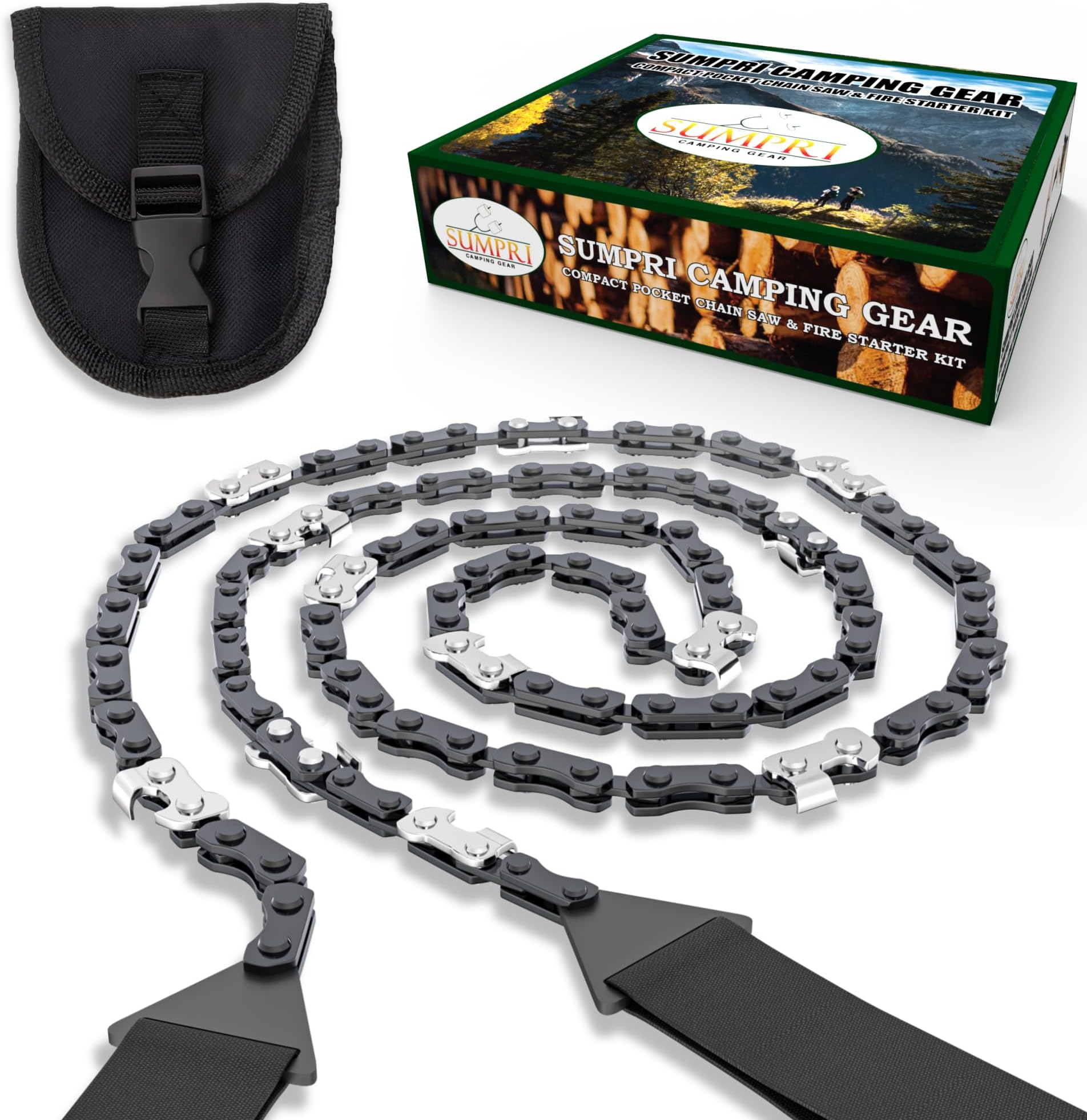 Pocket Chainsaw For Camping [36 Inch Heavy Duty Tool] -Manual Chain Saw, Survival Wire Saw -Rope Chain Saw For Cutting Tree Limbs -Hiking, Backpacking Gear -By SUMPRI