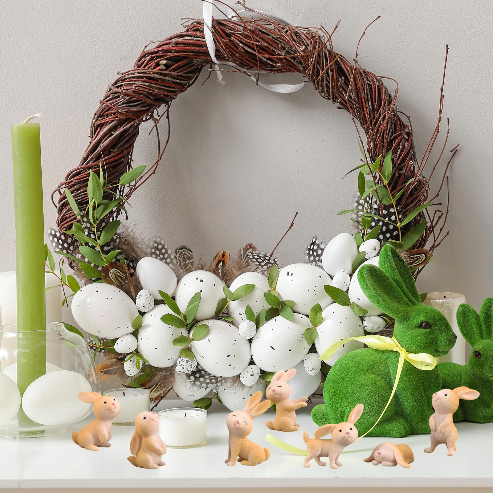 Figurina Coniglio Pasqua In Resina 20cm - Bunny Con Fiocco Per Decorazione Casa Giardino - 5