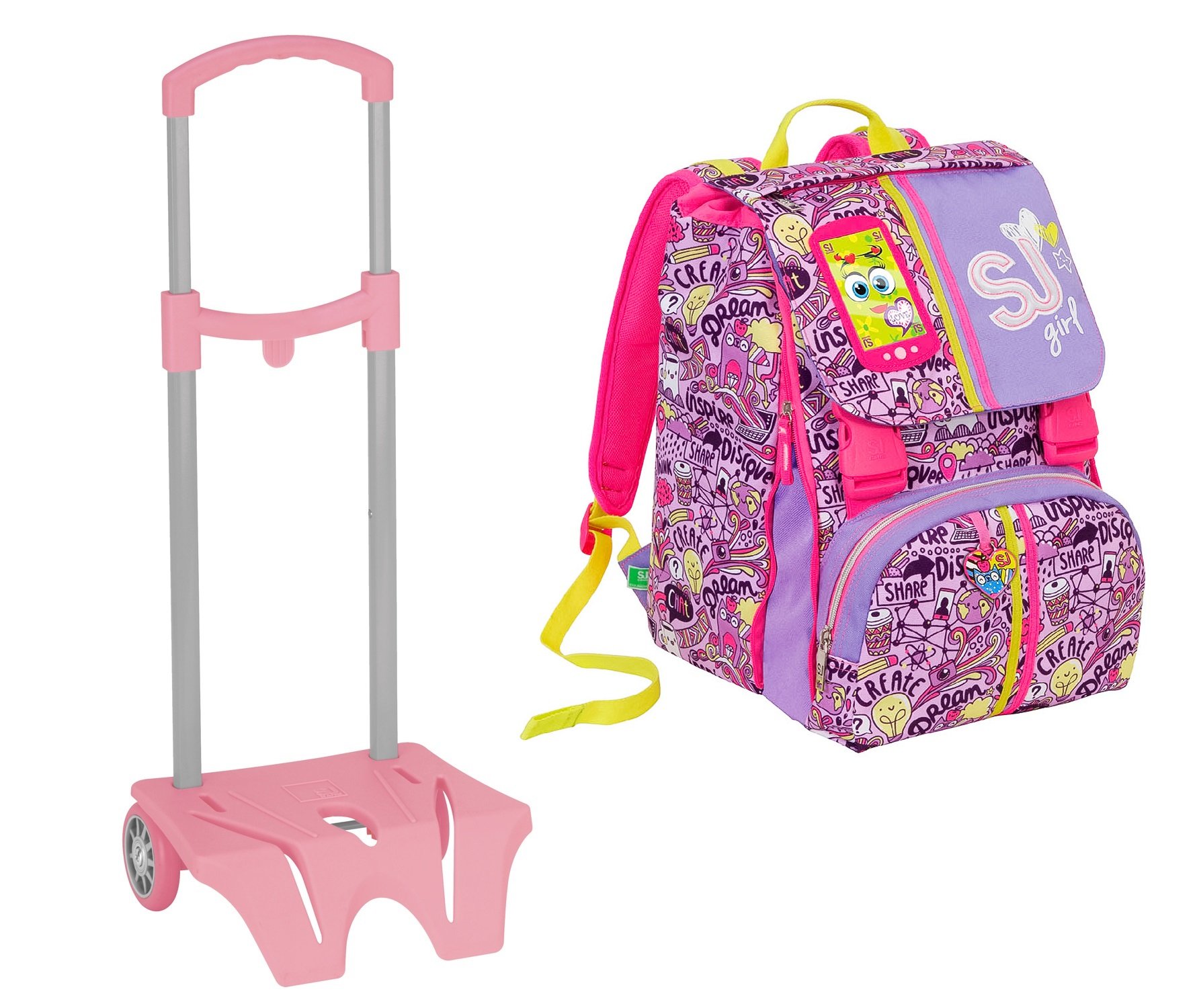 SJ Gang Zaino scuola sdoppiabile HIGH TECH + Easy Trolley - Viola Rosa - INNOVATIVO sistema regolazione schienale - 28 LT elementari e medie 3
