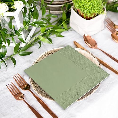 Miniatura 6 de Whaline Servilletas de cóctel de 120 hojas de color verde salvia, 2 capas, servilletas de papel de color verde salvia, servilletas de papel