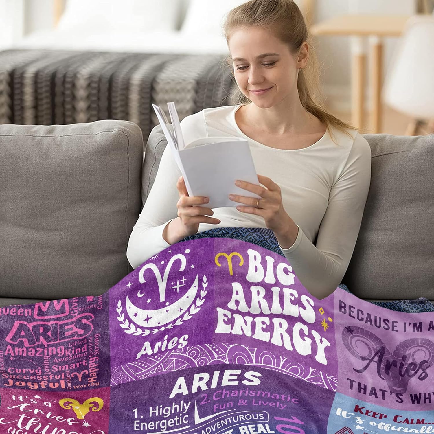 Aries Gifts for Women, Aries Throw Blanket,Aries Zodiac Gifts for Women, Aries Astrology Throw Blanket Birthday Aries Gifts for Women Men 60"X 50"