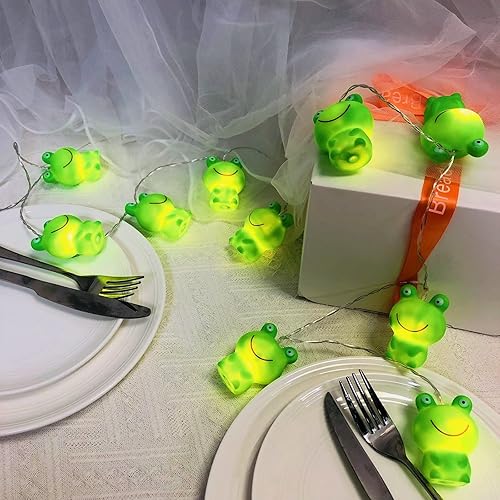 Miniatura 8 de Guirnalda de 10 luces LED de rana verde, para dormitorio, 5.4 pies, rana para niños, dormitorio, hogar, campamento, decoración de vacaciones