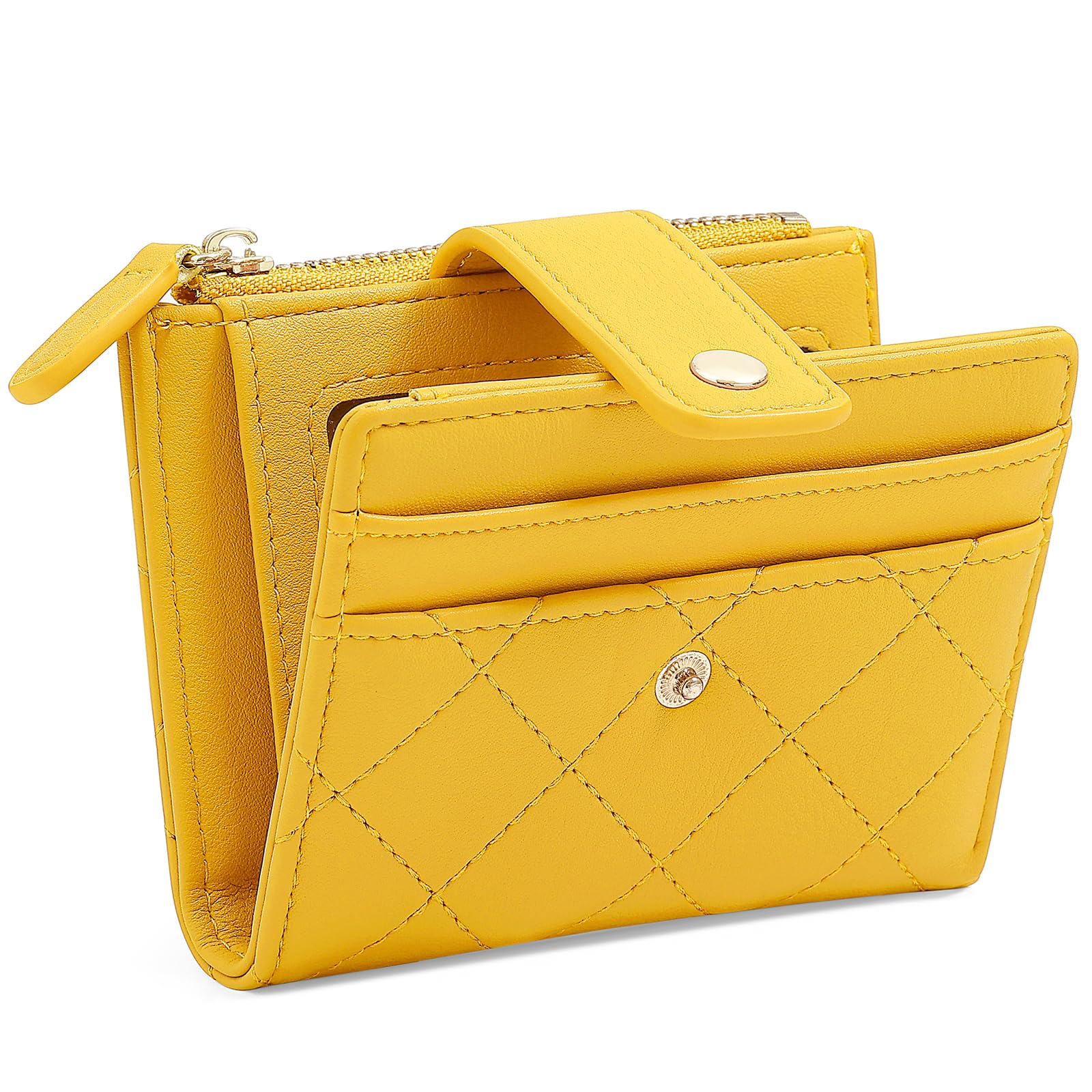 YINHEXI Women's RFID Protected Small Bifold Wallet, Yellow Faux Leather, Mini Short Purse for Girls & Ladies