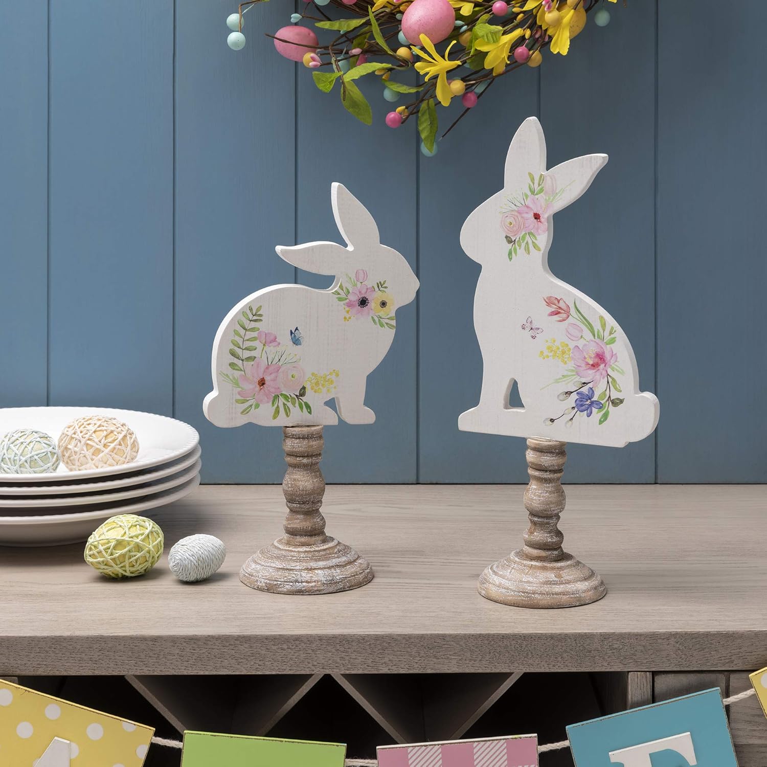 glitzhome 2 Pack Easter Bunny Table Décor Easter Rabbit