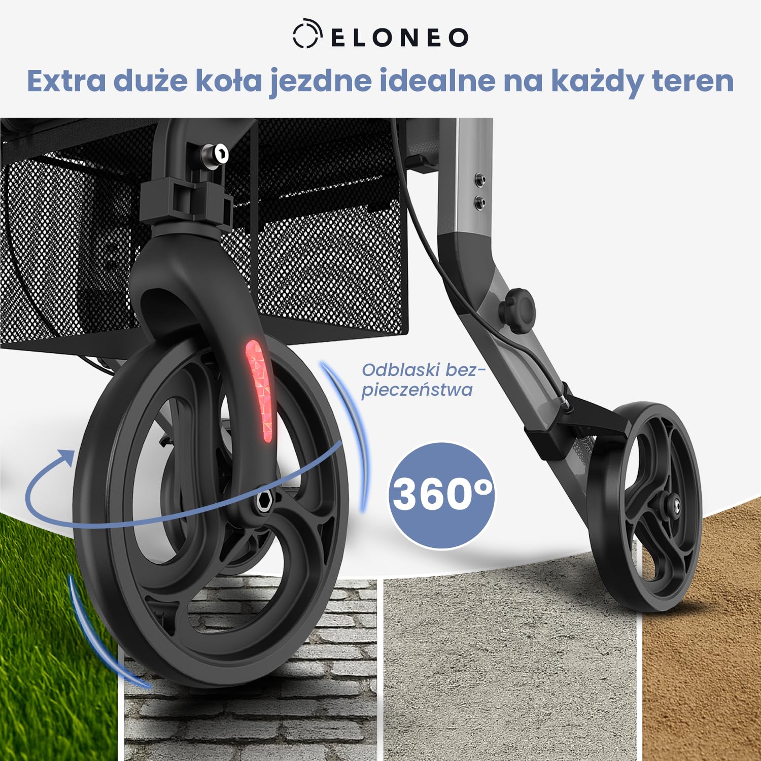 ELONEO 2 w 1 Wózek inwalidzki i balkonik rehabilitacyjny składany i lekki z siedziskiem, terenowy rollator wózek inwalidzki składany lekki na każdy teren, wózek transportowy, szary