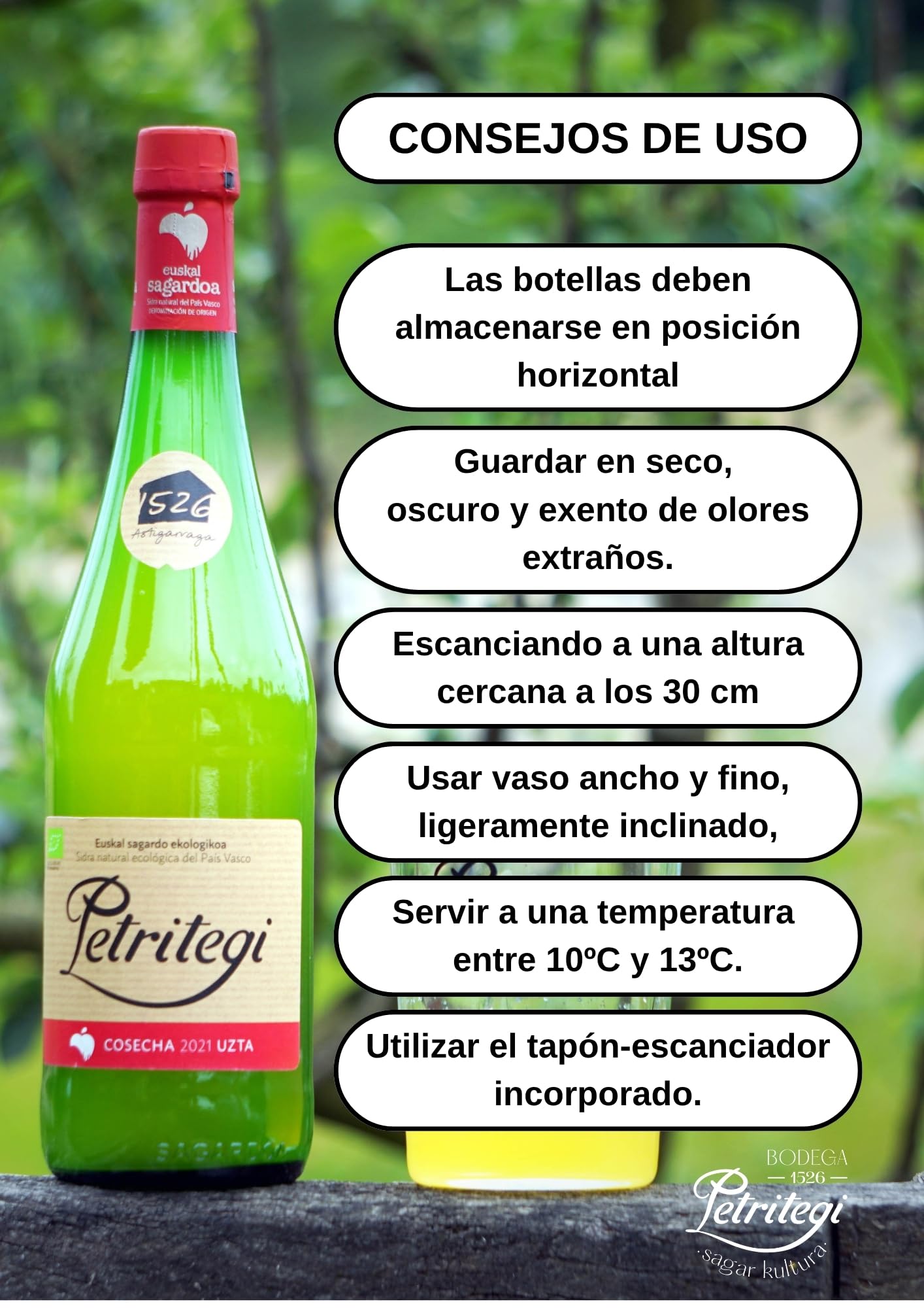 Petritegi Eko Euskal Sagardoa – Sidra Ecológica 100% Manzana Vasca | DO Euskal Sagardoa | Producción Sostenible y Ecológica | 6% Vol (Pack 6)