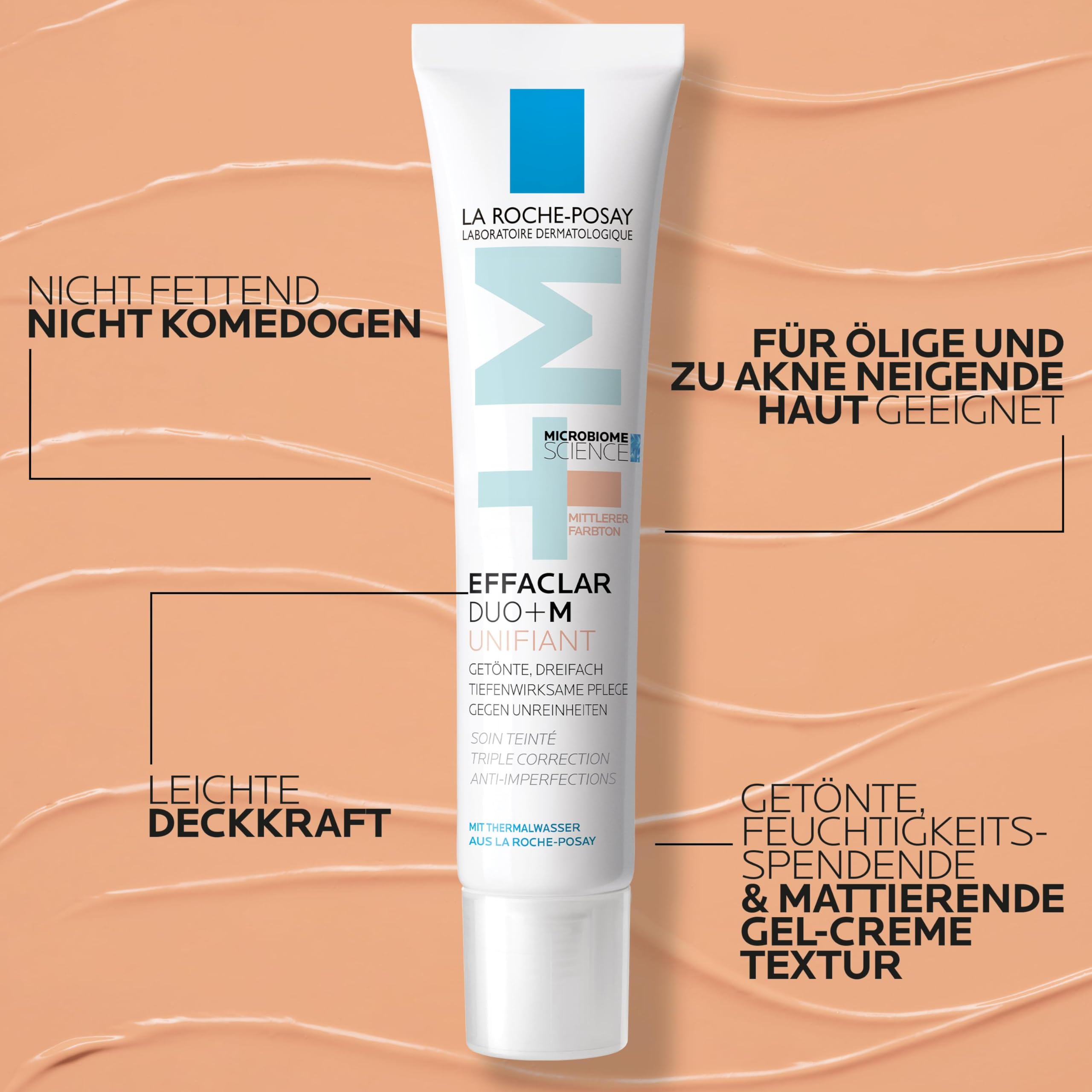 La Roche Posay Effaclar Duo+M Unifiant Mittel, Getönte Gesichtspflege, Dreifach korrigierende, tiefenwirksame Pflege gegen Unreinheiten und Pickelmale, Anti-Rückfall, Für zu Akne neigende Haut, 40 ml
