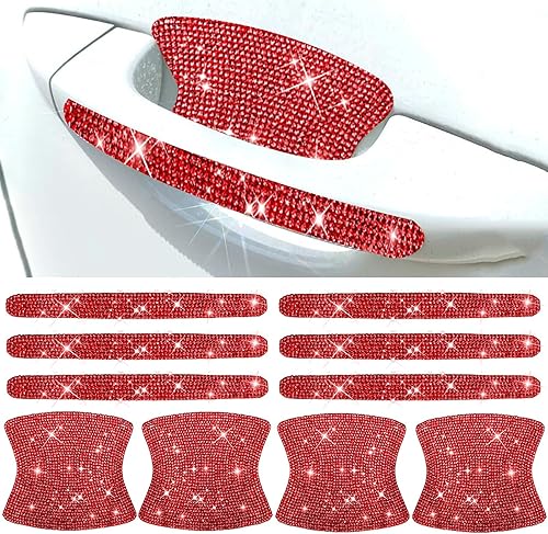 BetterJonny 10 protectores de arañazos de cristal, calcomanías de mango de diamantes de imitación para calcomanías de automóvil de mujer (rojo)