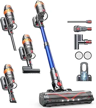 650W/50kPa/60Mins(Modo ECO) Aspiradora sin Cable, Aspiradora Escoba sin Cable Potente Modo Automático con Cepillo para Colchón, Carga Mural Inteligente y Anti-enredos para Pelos/Alfombras/Mascotas