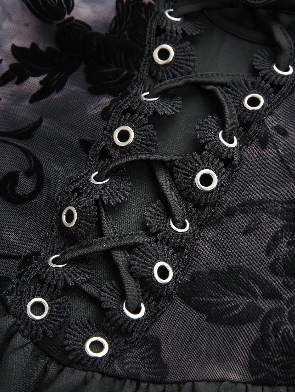 ROSE GAL Women Plus Size Elegant Summer Cold Shoulder Top Floral Flocking Lettuces Lace-up Layered Tunic T-Shirt - Image 4