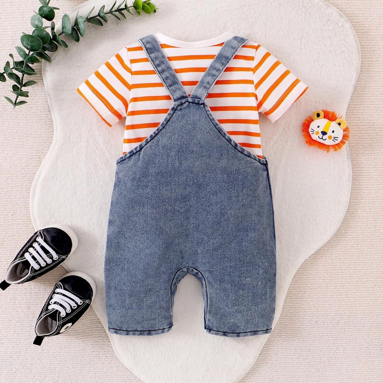 ODIMAME Baby Boy Clothes Newborn Striped Romper Summer Outfits + Infant Cartoon Animals Jeans Suspender Overalls 0-18 Months - Image 3