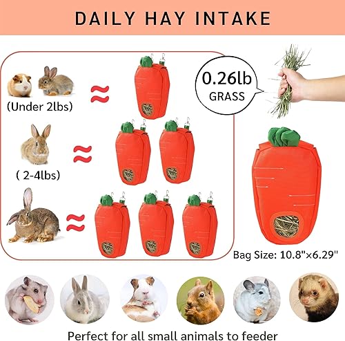 Miniatura 17 de JanYoo Bolsa alimentadora de heno de conejo para jaula de conejillos de indias, dispensador de heno Timothy, organizador de almacenamiento, grande