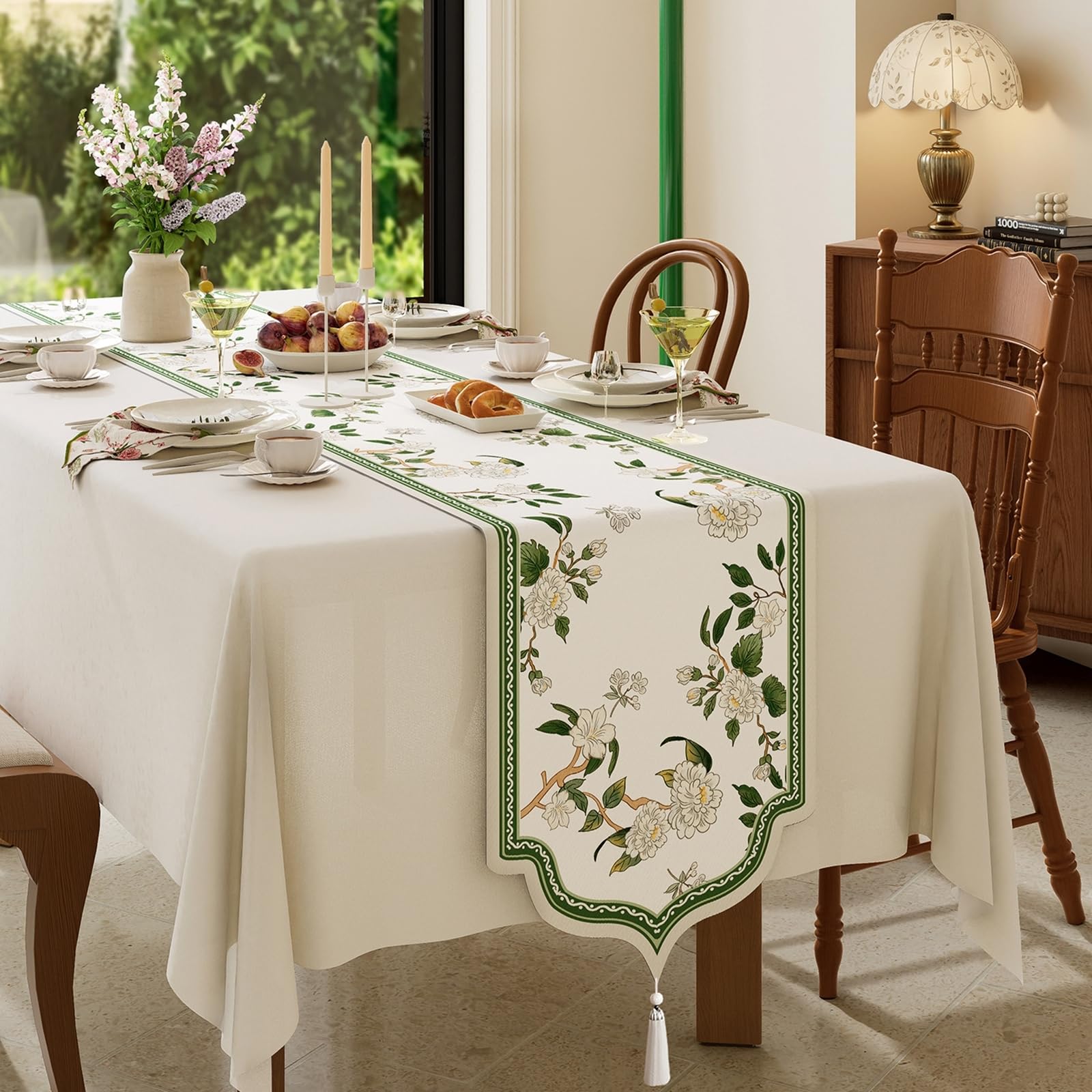 Chemin de Table Mariage 35x180cm, Chemin de Table Champetre Lavable Effet Lin À Motif Floral