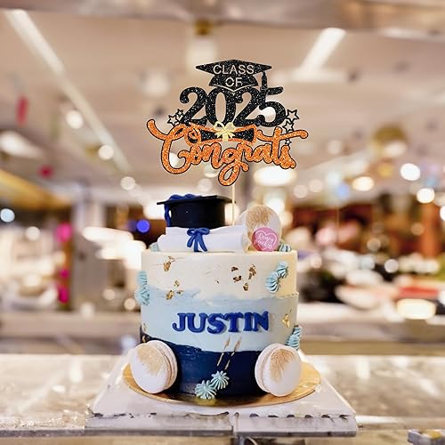 Miniatura 5 de 1 pieza de decoración de pastel de graduación 2023 con purpurina de felicitaciones 2023 para pastel de graduación 2023 tema de graduación para niños