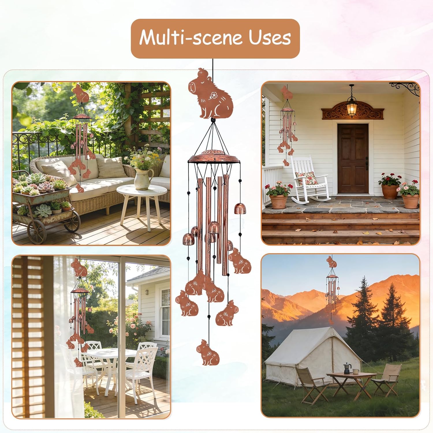 Capybara Wind Chimes for Outside, Metal Windchimes Outdoors, Capy Gifts for Women Men, Memorial Birthday Gifts, Garden Decor for Outside, Home, Patio, Yard, Lawn (Capybara)