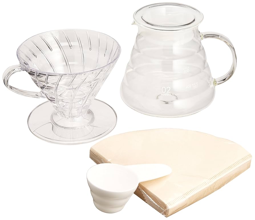 HARIO V60 ハリオコーヒーメーカー 限定色ホワイト　グラス4個付き コーヒー器具】V60透過ドリッパー ホワイト02 1～4杯用