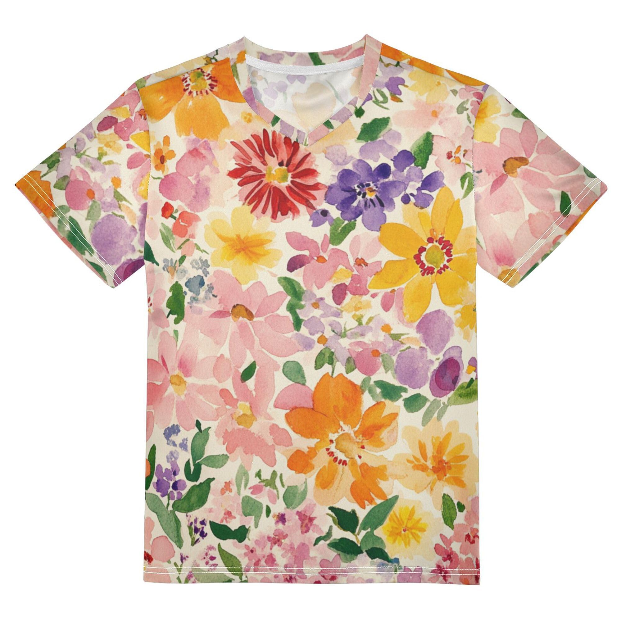 Kid's Summer Shirt Short Sleeve Top Cute Lightweight Beauty Spring Flowers Sports Clothes for Kids Teenagers